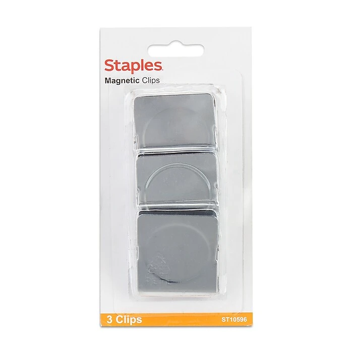 Staples Magnetic Clips, 1.75"W, Silver, 3/Pack (10596) 3 Staples Magnetic Clips, 1.75"W, Silver, 3/Pack (10596)