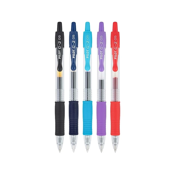 Pilot G2 Retractable Gel Pens, Extra Fine Point, Assorted Inks, 5/Pack (G25C5005) 4 Pilot G2 Retractable Gel Pens, Extra Fine Point, Assorted Inks, 5/Pack (G25C5005) - Image 2