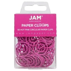 JAM Paper Colored Circular Paper Clips, Round Paperclips, Hot Pink Fuchsia, 50/Pack (2187136)