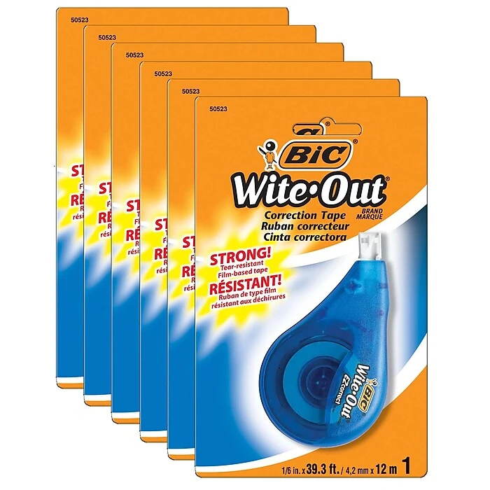 BIC Wite-Out EZ Correct Correction Tape, White, Pack Of 6 (BICWOTAPP11-6) 3 BIC Wite-Out EZ Correct Correction Tape, White, Pack Of 6 (BICWOTAPP11-6)