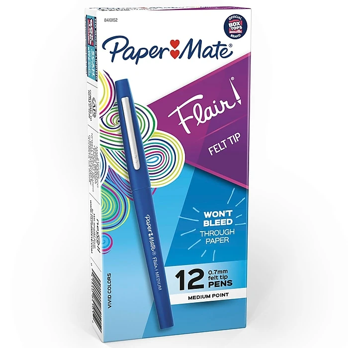 Paper Mate Flair Felt Pen, Medium Point, Blue Ink, Dozen (8410152) 3 Paper Mate Flair Felt Pen, Medium Point, Blue Ink, Dozen (8410152)