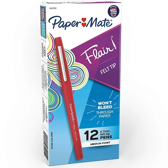Paper Mate Flair Felt Pen, Medium Point, Red Ink, Dozen (8420152) 3 Paper Mate Flair Felt Pen, Medium Point, Red Ink, Dozen (8420152)