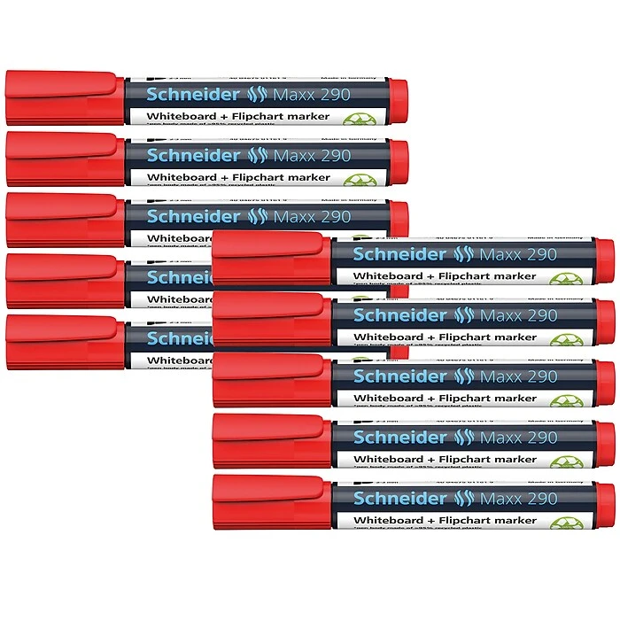 Schneider® Schneider Maxx 290 Whiteboard & Flipchart Markers, Bullet Tip, Red, Box Of 10 (PSY12900210) 3 Schneider® Schneider Maxx 290 Whiteboard & Flipchart Markers, Bullet Tip, Red, Box Of 10 (PSY12900210)