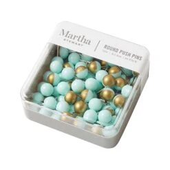 Martha Stewart Round Push Pins, Blue/Gold, 80/Pack (MS104N)