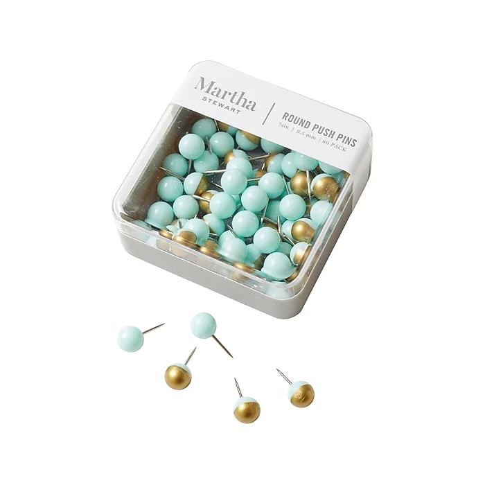 Martha Stewart Round Push Pins, Blue/Gold, 80/Pack (MS104N) 4 Martha Stewart Round Push Pins, Blue/Gold, 80/Pack (MS104N) - Image 2