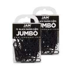 JAM Paper® Colored Jumbo Paper Clips, Large 2 Inch, Black Paperclips, 2 Packs Of 75 (2184933a)
