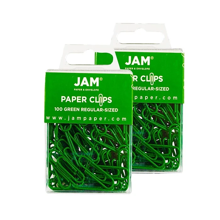 JAM Paper® Colored Standard Paper Clips, Small 1 Inch, Green Paperclips, 2 Packs Of 100 (2183752a) 3 JAM Paper® Colored Standard Paper Clips, Small 1 Inch, Green Paperclips, 2 Packs Of 100 (2183752a)