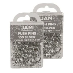 JAM Paper Push Pins, Silver, 2 Packs Of 100 (222419054A) -Office Product Shop sp29737952 sc7
