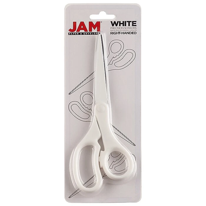 JAM Paper Precision 8" Stainless Steel Multi-Purpose/Heavy Duty Scissors, Pointed Tip, White (342WHZ) 6 JAM Paper Precision 8" Stainless Steel Multi-Purpose/Heavy Duty Scissors, Pointed Tip, White (342WHZ) - Image 4