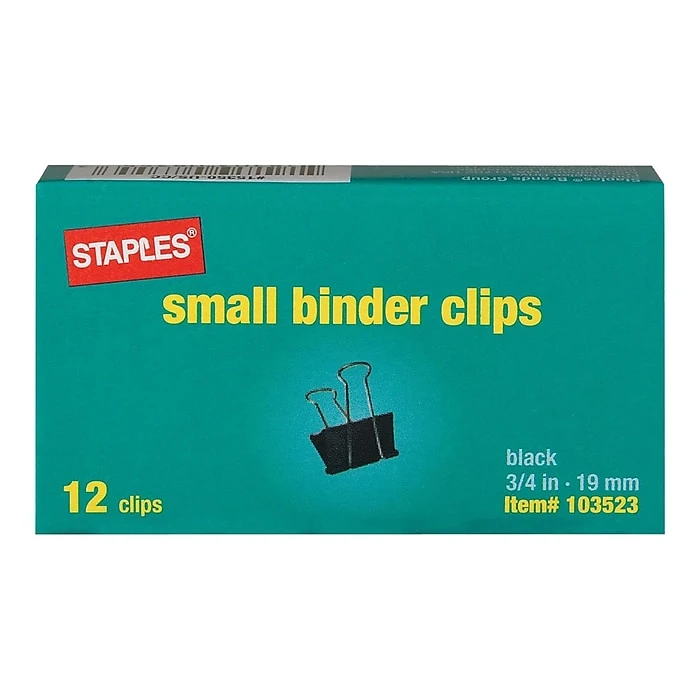Staples Binder Clips, Small, Black, 12/Pack (15350) 3 Staples Binder Clips, Small, Black, 12/Pack (15350)