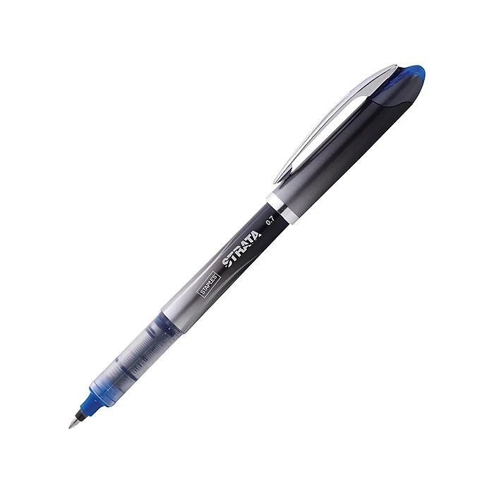 Staples Strata Rollerball Pens, Fine Point, Blue Ink, Dozen (40829) 3 Staples Strata Rollerball Pens, Fine Point, Blue Ink, Dozen (40829)