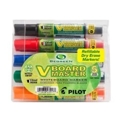 Pilot V Board Master BeGreen Refillable Dry Erase Markers, Chisel Tip, Assorted, 5/Pack (43917)