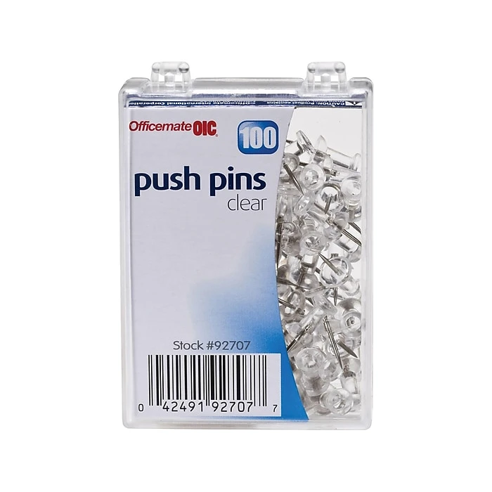 Officemate Push Pins, Clear, 100/Box (92707) 3 Officemate Push Pins, Clear, 100/Box (92707)