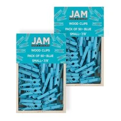 JAM Paper® Wood Clip Clothespins, Small 7/8 Inch, Blue Clothes Pins, 2 Packs Of 50 (2230717361A)