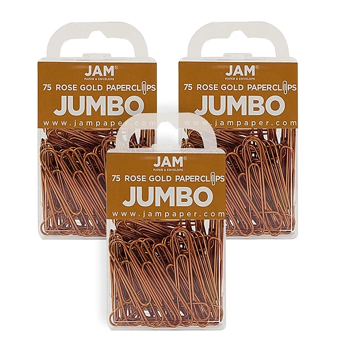 JAM Paper Jumbo Paper Clip, Rose Gold, 3 Packs Of 75 (21832059B) 3 JAM Paper Jumbo Paper Clip, Rose Gold, 3 Packs Of 75 (21832059B)