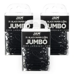 JAM Paper Jumbo Paper Clip, Black, 3 Packs Of 75 (2184933B)