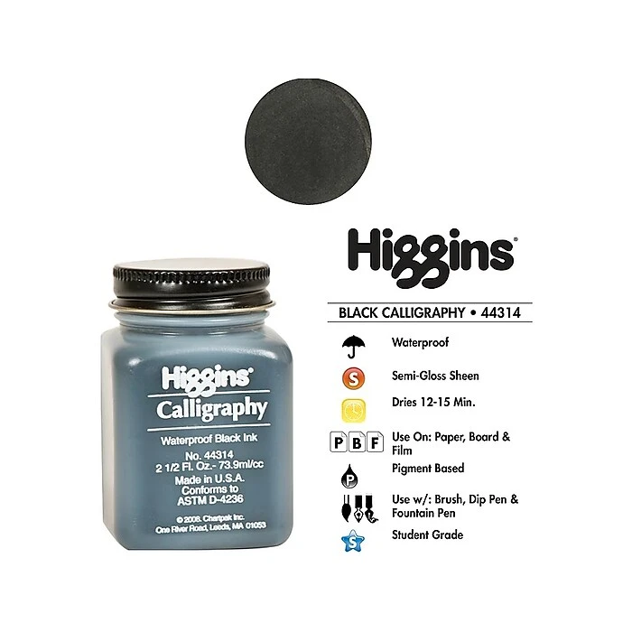 Higgins Calligraphy Bottled Ink Pen Refill, Black Ink, Each (44314) 3 Higgins Calligraphy Bottled Ink Pen Refill, Black Ink, Each (44314)