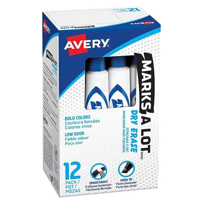 Avery Marks A Lot Desk-Style Dry Erase Marker, Chisel Tip, Blue, 12 Markers Per Pack (24406) 7 Avery Marks A Lot Desk-Style Dry Erase Marker, Chisel Tip, Blue, 12 Markers Per Pack (24406) - Image 5